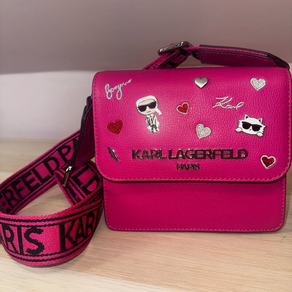 Karl Lagerfeld Fuchsia Leather Crossbody